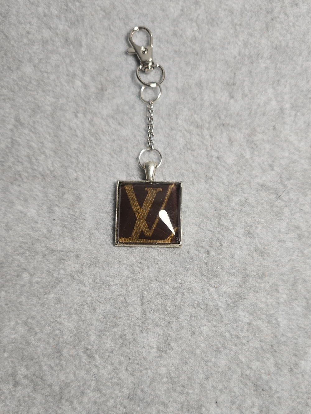Brown Logo Square Keychain Card Holder Charm